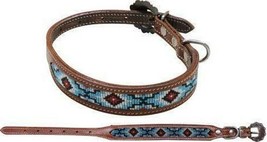 Dog Collar Diamond Beaded Inlay Leather 1&quot; inch Wide Sm Med Large Copper... - £19.70 GBP+