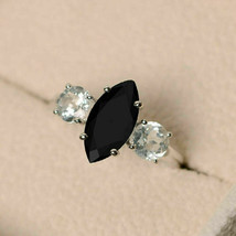 2 Ct Marquise Cut Diamond 14K White Gold Finish Three-Stone Engagement Ring - £94.95 GBP