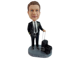 Custom Bobblehead Airplane captain ready to board the plane with his luggage at  - £69.58 GBP