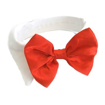 White Collar with Red Satin Bow Dog Tie Sizes XS to 3XL - $191.97 MXN