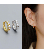 Pearl Huggie Hoop Earrings Gold,Silver Dainty Daily Pearl Earrings Fine ... - £10.95 GBP