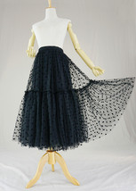 Black Tulle Midi Skirt Outfit Women Custom Plus Size Polka Dot Tulle Skirt image 2
