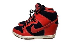 Nike Women shoe size  7 Dunk Sky Hi Hidden Wedge Heel Black Red Bred Sne... - $157.41