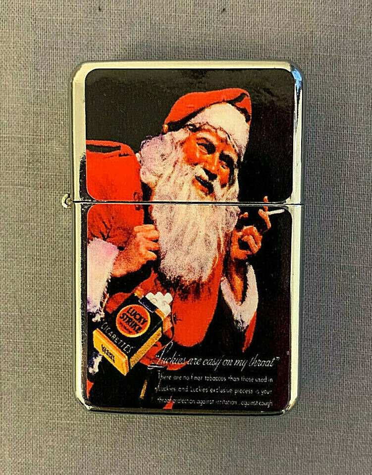 Vintage Lucky Strike Santa Christmas Image Flip Top Oil Lighter Windproof - $14.80