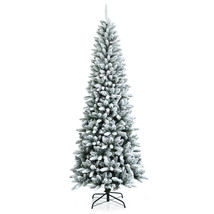 7.5ft Snow-Flocked Hinged Artificial Christmas Pencil Tree w/ 1189 Mixed... - £122.29 GBP