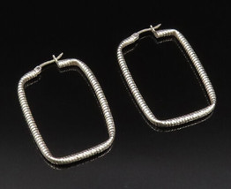 925 Sterling Silver - Vintage Hammered Rectangle Hoop Earrings - EG12049 - $43.59