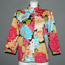 French Laundry Colorful Bright Floral Mandarin Collar Button Blouse Shirt Wm S/M - £23.24 GBP