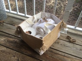 Natural Burlap/White Lace Storage Bin/Basket - £9.17 GBP