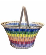 Vintage Made in Japan Plastic Woven Rainbow Pride Basket 9” X 16” Plus H... - $537.10 MXN