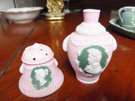 Schafer &amp; Vater Germany Jasperware, pin holder &amp; vase, Victorian cameo faces[a6 - $105.92