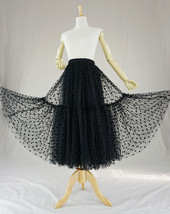 Black Layered Tulle Midi Skirt Outfit Women Custom Plus Size Dot Tulle Skirt image 2
