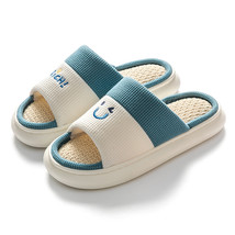 Flax Platform House Slippers Women Soft Thick Sole Sandals Couple Smile Face Cot - £19.96 GBP