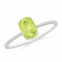 ANGARA Thin Shank Cushion Cut Peridot Ring With Diamond (Grade-A, Size-7x5) - £409.92 GBP