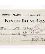 1915 Kineo Trust Company Bank Check E.A. Sampson Dover Maine Signed 7071... - $365.38 MXN