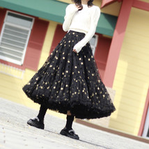 Black Layered Tulle Midi Skirt Floral Black Party SKirt Plus Size Holiday Skirts image 6