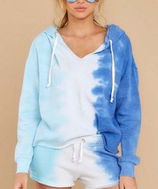 $93 Luna Tuccini Tie-Dye Color Block V-Neck Hoodie/Shorts Set Size M/2 (DEFECT) - £9.61 GBP