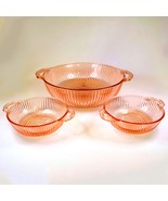 Anchor Hocking Queen Mary Pink 2-Handle Serving &amp; Berry Bowl Set 1930s G... - $54.42 CAD