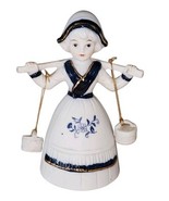 Vintage Dutch Girl Blue White Porcelain Figurine Dinner Bell - $13.18 CAD