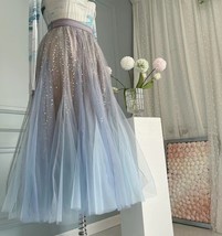 Women Blue Tulle Maxi Skirts Pleated Holiday Tulle Skirts Outfit Wedding Guest image 4