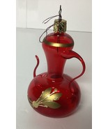 Vintage Glass Christmas Tree Decoration Bauble Teapot Hand Painted Red RARE - $515.48 MXN