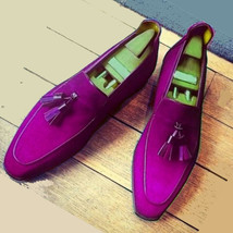 Classy Eggplant Violet Suede Leather Loafer Original Leather Party Shoes For Men - $127.39