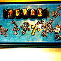 Beautiful~Religious Hematite Bracelet/5 Pendants - $20.79