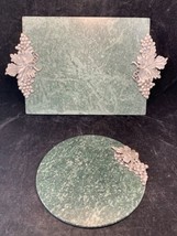 Vintage Seagull Pewter Grapes Green Marble Pair of Cheese Boards Charcut... - $45.00