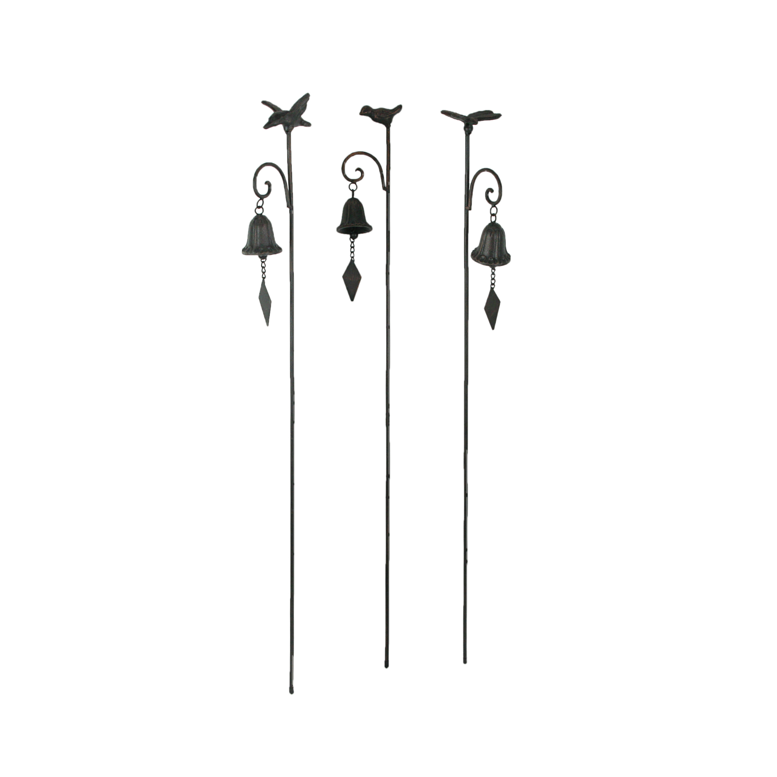 Primary image for Set of 3 Metal Humming Bird Butterfly Garden Stake Bell Outdoor Decor Yard Art