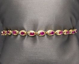 4.20 Ct Oval Cut Simulated Ruby Tennis Bracelets  Gold Plated 925 Silver - £129.77 GBP