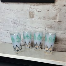 Libby Frosted Highball Glasses Green Black Vintage Leaf Mid Century Mod ... - £29.19 GBP