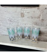Libby Frosted Highball Glasses Green Black Vintage Leaf Mid Century Mod ... - $50.89 CAD