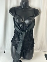 Ash in Love Bodysuit Lingerie Black Lace Open Burst Floral Tie back XL - £11.11 GBP