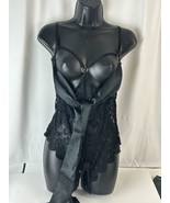 Ash in Love Bodysuit Lingerie Black Lace Open Burst Floral Tie back XL - $260.22 MXN