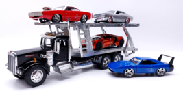 Kenworth NewRay Car Hauler 1/32 Diecast + 4 Cars Challenger Chevelle... - $24.69