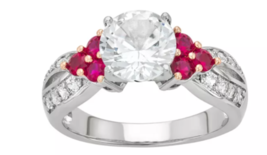 Sterling Silver Lab-Created White Sapphire & Lab-Created Ruby Ring - £39.27 GBP