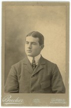 Circa 1890&#39;S Cabinet Card Handsome Clean Cut Man Suit Tie Bucher Wilmington, De - £9.54 GBP