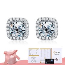 Certified Moissanite Diamond Unusual Square Halo Stud Earrings for Women 925 Ste - £69.57 GBP