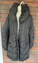Express Black Parka Medium Down Feather Hooded Snap Zip Mid Length Jacke... - £24.94 GBP