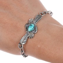 6.75&quot; FG Vintage Navajo silver link bracelet with turquoise - $143.55