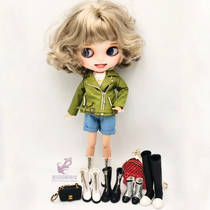 Play Blythe Doll Clothes Leather Coat Jeans Pants For Blyth Azone Doll Shoes Boo - £23.23 GBP