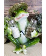 Ebros Green Toad Tree Frog With Sombrero Glass Salt Pepper Shakers Holde... - $455.39 MXN