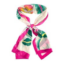 Bright Tropical Floral Hand Painted Scarf Bird of Paradise Hibiscus Pink... - £11.95 GBP