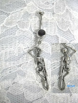 Human 3D Skeleton Hanging On Rope Noose On 14G Black Cz Belly Bar Navel Ring - £4.60 GBP