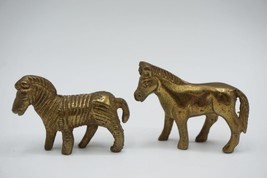 Brass Metal Horse &amp; Zebra Figurine Pair - £19.46 GBP