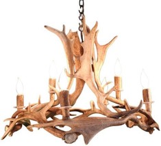 Chandelier 6-Light Natural Genuine Fallow Antler Concealed Wiring Customizable - £2,908.59 GBP