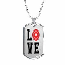 Love Firefighter Dog Tag Engraved 18k Gold 24&quot; Chain - £55.35 GBP