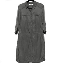 OUI 6 Olive Green Khaki Silk Like Rayon 3/4 Sleeve Snap Zip Shirt Dress ... - £29.58 GBP