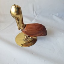 Collectible Unmarked Brass &amp; Wood Pelican Figurine - £13.94 GBP