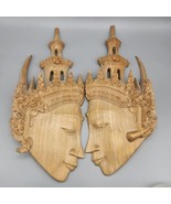 Teak Wood Carving Rama &amp; Sita Bali Folk Art Faces India Decor VTG - $1,866.06 MXN