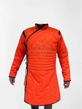 Medieval Gambeson Padded Long Gambeson With Full Sleeves Orange Jacket A... - £92.82 GBP